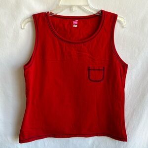 Hanes Her Way red cotton tank top with navy stitching, size L